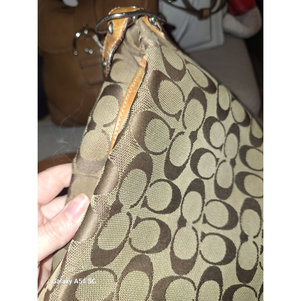 47. Coach Signature C Jacquard Canvas Leather Shoulder Bag Brown Khaki vintage - Picture 5 of 8